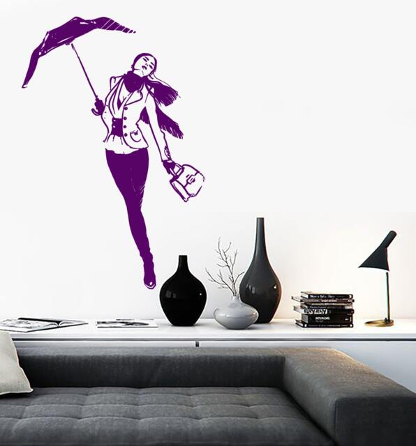 Wall Vinyl Decal Girl Dancing With An Umbrella Fashion Decor Girl's Room Modern Sketch Home Art - #1166Dz - image 1