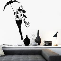 Wall Vinyl Decal Girl Dancing With An Umbrella Fashion Decor Girl's Room Modern Sketch Home Art - #1166Dz - thumbnail 2