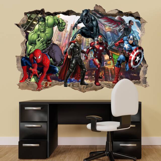 Superheroes Theme Avengers Vinyl Wall Sticker Falcon Spiderman Hulk Thor Boys Bedroom Decor 1154 - image 1
