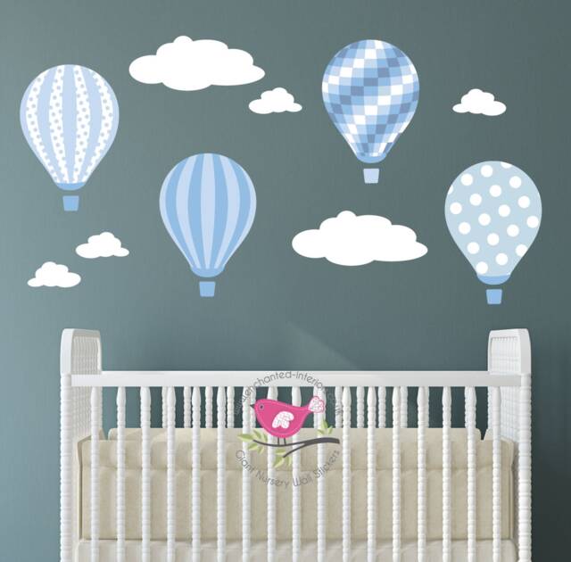 Blue Grey Hot Air Balloon Wall Stickers, Nursery Decor - image 1