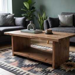 Coffee Table With Lower Shelf Handmade From Solid Pine - thumbnail 2