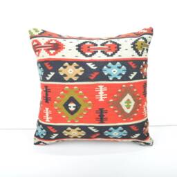 Handmade Kilim Pillow Cover, Wool Throw Pillow, Anatolian Design - 16x16 - thumbnail 2