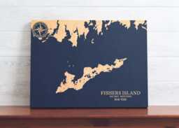 Fishers Island, New York Map - Engraved Wood Coastal Chart Wall Art Sign, Beach Home Decor Nautical Print, Unique Personalized Family Gift - thumbnail 1