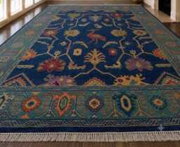 8x10/9x12 Turkish Oushak Rug, Hand Knotted Wool Area Blue Ivory Floral Rug Persian Style Carpet Traditional Oriental Large