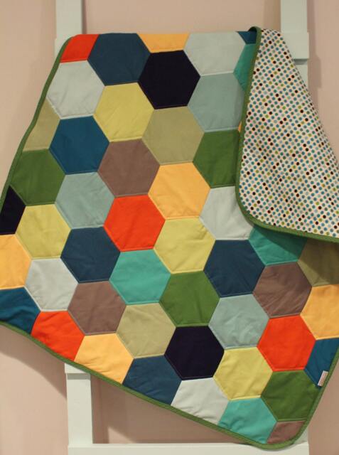 Handmade Hexagon Patchwork Baby Quilt - Heirloom Nursery Blanket - image 1