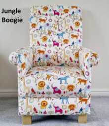 Jungle Boogie Animals Fabric Adult Chair Armchair Nursery Safari Nursing Bedroom Lions Monkeys Hares Small - thumbnail 1