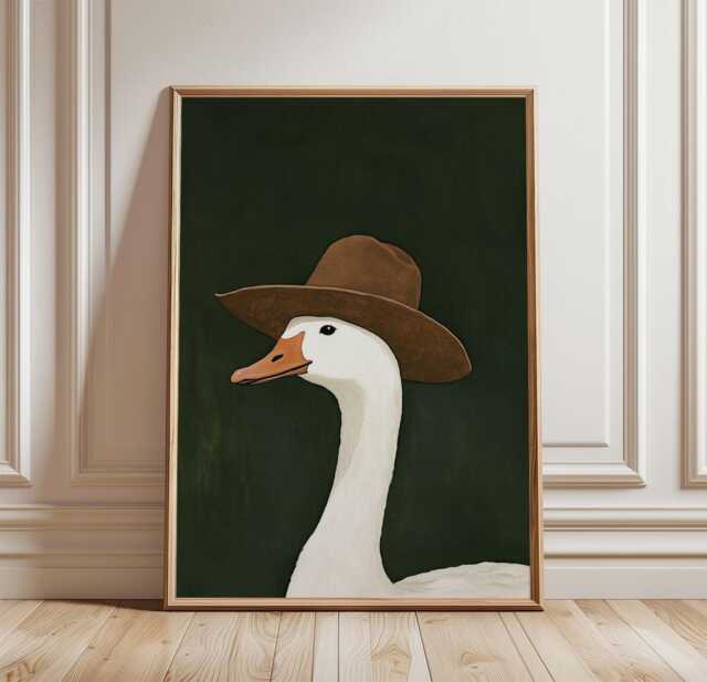 Cowboy Goose Poster, Farm Animal Wall Art, Western Folk Print - image 1