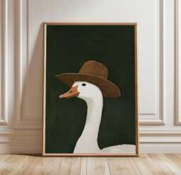 Cowboy Goose Poster, Farm Animal Wall Art, Western Folk Print - thumbnail 1