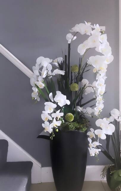 Tall Faux Orchid Arrangement 1.5M in Black Pot - image 1