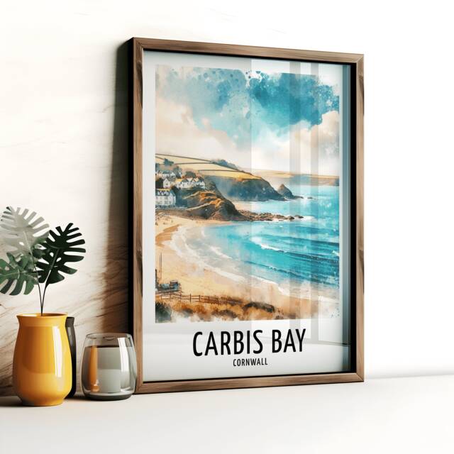 Carbis Bay Travel Print - Watercolour Poster Design - Wall Artwork Cornwall England UK Gifts Home Decor Art Gift Picture - image 1