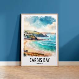 Carbis Bay Travel Print - Watercolour Poster Design - Wall Artwork Cornwall England UK Gifts Home Decor Art Gift Picture - thumbnail 2