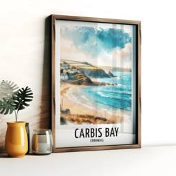 Carbis Bay Travel Print - Watercolour Poster Design - Wall Artwork Cornwall England UK Gifts Home Decor Art Gift Picture - thumbnail 1