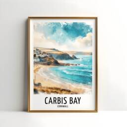 Carbis Bay Travel Print - Watercolour Poster Design - Wall Artwork Cornwall England UK Gifts Home Decor Art Gift Picture - thumbnail 3