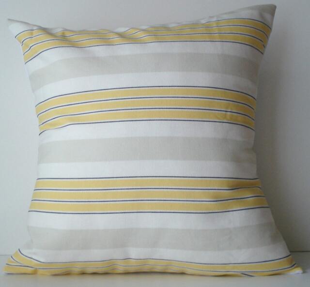 New 18x18 Inch Designer Handmade Pillow Case in Yellow, Sand, White & Black Stripe