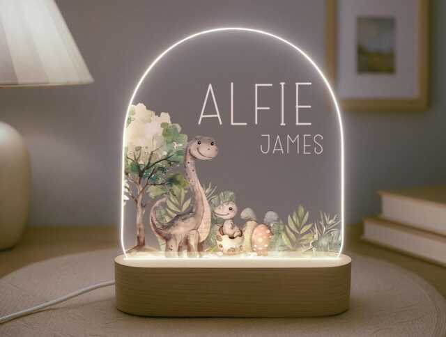 Personalised Children's Dinosaur Night Light - Led Lamp Kid's Decor Boy Girl Gift For Birthday Name Sign Bedroom Nursery - image 1