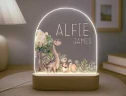 Personalised Children's Dinosaur Night Light - Led Lamp Kid's Decor Boy Girl Gift For Birthday Name Sign Bedroom Nursery - thumbnail 1