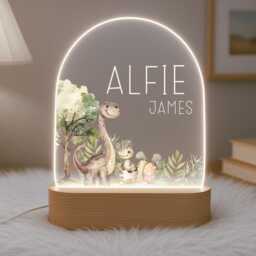 Personalised Children's Dinosaur Night Light - Led Lamp Kid's Decor Boy Girl Gift For Birthday Name Sign Bedroom Nursery - thumbnail 2
