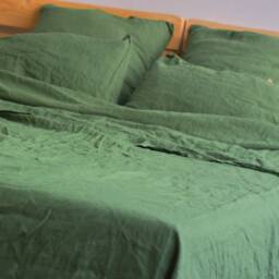 Linen Sheet Set in A Treetop Green Color Queen King Twin Linen Bedding Set Luxury Eco Green - thumbnail 4