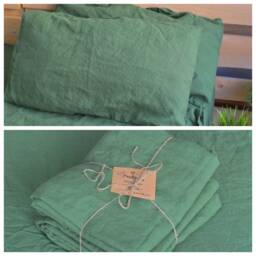 Linen Sheet Set in A Treetop Green Color Queen King Twin Linen Bedding Set Luxury Eco Green