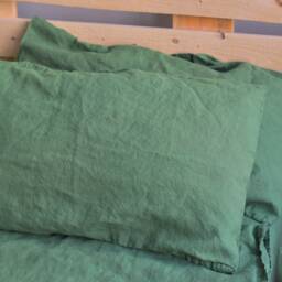Linen Sheet Set in A Treetop Green Color Queen King Twin Linen Bedding Set Luxury Eco Green - thumbnail 3