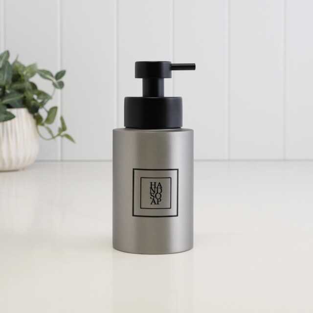 Brushed Stainless Steel Soap Dispenser With Black Square Label - Refillable Eco Pump Bottle Minimalist Metal Hand Wash Container 250Ml - image 1