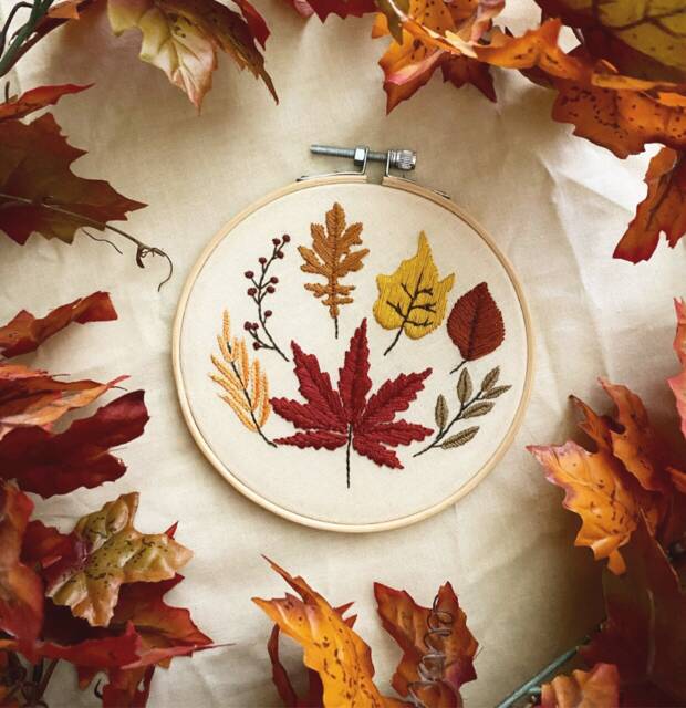 Fall Leaves Embroidery Hoop Art Autumn Wall Decor - image 1