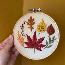 Fall Leaves Embroidery Hoop Art Autumn Wall Decor - thumbnail 3