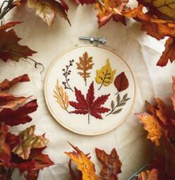 Fall Leaves Embroidery Hoop Art Autumn Wall Decor - thumbnail 1