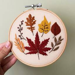 Fall Leaves Embroidery Hoop Art Autumn Wall Decor - thumbnail 2