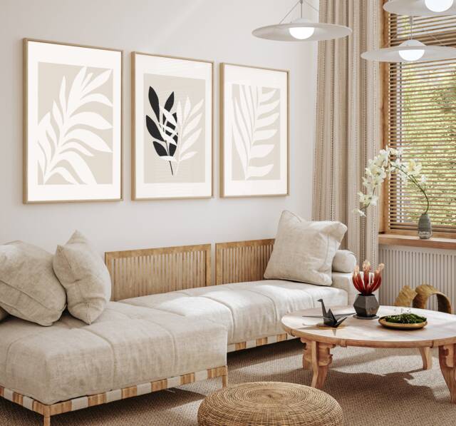 Neutral Wall Prints, Botanical Bedroom Line Art, Beige Home Decor, Hand Drawn Plants, Set Of 3 Prints A2 - image 1