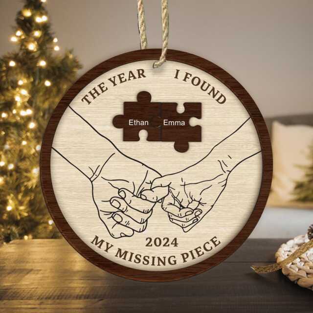 2-Layered The Year I Found My Missing Piece Couple Ornament, Christmas Newly Wed 2024 Gift, Decor, Giffts - image 1