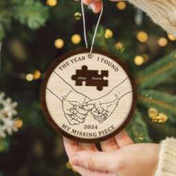 2-Layered The Year I Found My Missing Piece Couple Ornament, Christmas Newly Wed 2024 Gift, Decor, Giffts - thumbnail 3