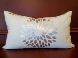 Silver Floral Lumbar Pillow Cover, White Lurex Accent - 12x20 - thumbnail 1