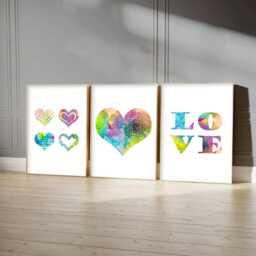 Watercolour Love Heart Prints Modern Girls Bedroom Wall Art Decor - thumbnail 1