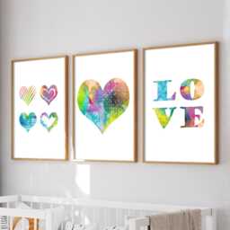 Watercolour Love Heart Prints Modern Girls Bedroom Wall Art Decor - thumbnail 3