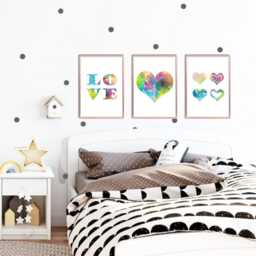 Watercolour Love Heart Prints Modern Girls Bedroom Wall Art Decor - thumbnail 2