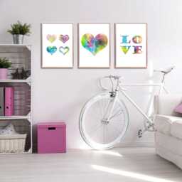 Watercolour Love Heart Prints Modern Girls Bedroom Wall Art Decor - thumbnail 4