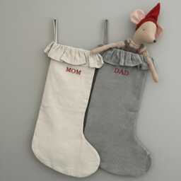Personalized Linen Stocking With Ruffles, Handmade Family Name Stocking, Xmas Customized Kids Gift For Christmas Home_1021 - thumbnail 2