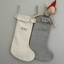 Personalized Linen Stocking With Ruffles, Handmade Family Name Stocking, Xmas Customized Kids Gift For Christmas Home_1021 - thumbnail 1