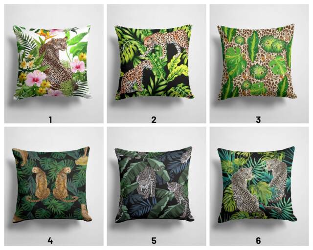 Leopard Print Cushion Cover/Cheetah Jungle Pillow Case/Wild Life Green Forest Case/Animal Cover/Garden Patio Textile - image 1