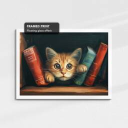 Cat in Bookshelf Animal Art Abstract Oil Painting Framed Poster Print & Canvas Wall Living Home Decor Interior Gift - thumbnail 3