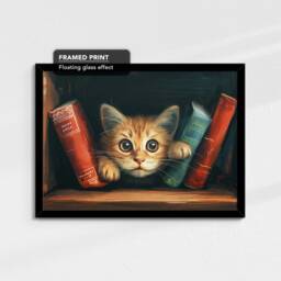 Cat in Bookshelf Animal Art Abstract Oil Painting Framed Poster Print & Canvas Wall Living Home Decor Interior Gift - thumbnail 2