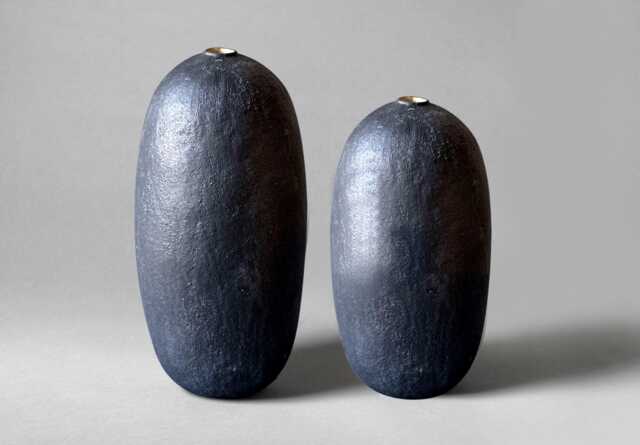 Large Black Stoneware Vases Tall Hand-Built Sculptural Vessels Wabi Sabi Home Art Set 2 Pieces - image 1