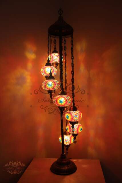 7 Ball Turkish Mosaic Floor Lamp With Large Globes, Lambader - image 1