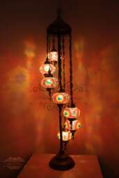 7 Ball Turkish Mosaic Floor Lamp With Large Globes, Lambader - thumbnail 1