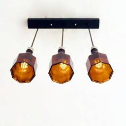 Industrial Light Fixture - Chandelier Ceiling Lamp Made From Amber Brown Whiskey Bottles For Home, Bar & Kitchen Island - thumbnail 2