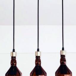 Industrial Light Fixture - Chandelier Ceiling Lamp Made From Amber Brown Whiskey Bottles For Home, Bar & Kitchen Island - thumbnail 3