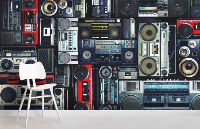 Boombox Wall Mural, 3D Radio Wallpaper, Peel & Stick - image 1