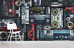 Boombox Wall Mural, 3D Radio Wallpaper, Peel & Stick - thumbnail 1