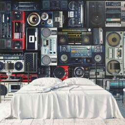Boombox Wall Mural, 3D Radio Wallpaper, Peel & Stick - thumbnail 3